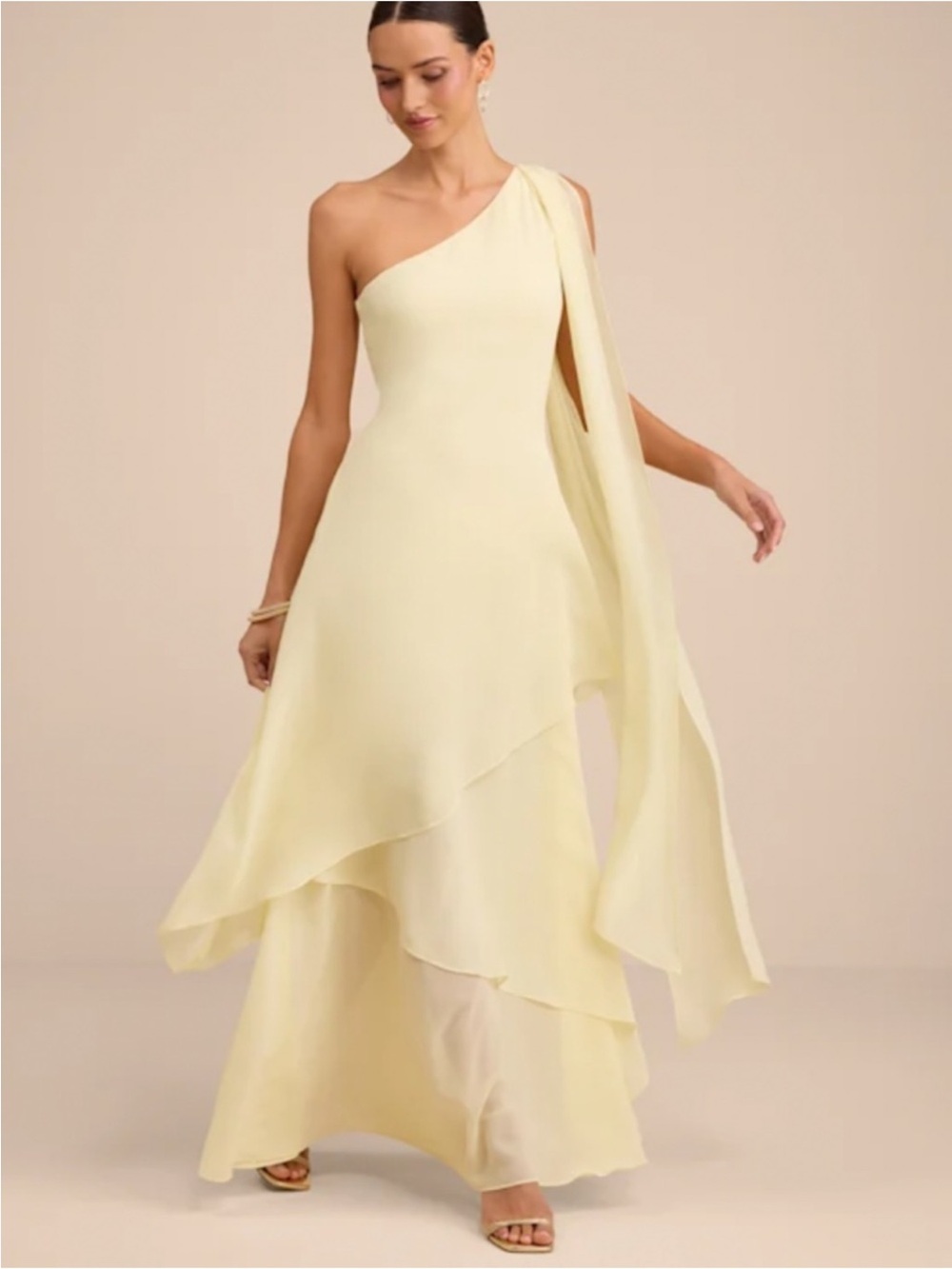 Lulus Butter Yellow Camellia One-Shoulder Bow Maxi Dress